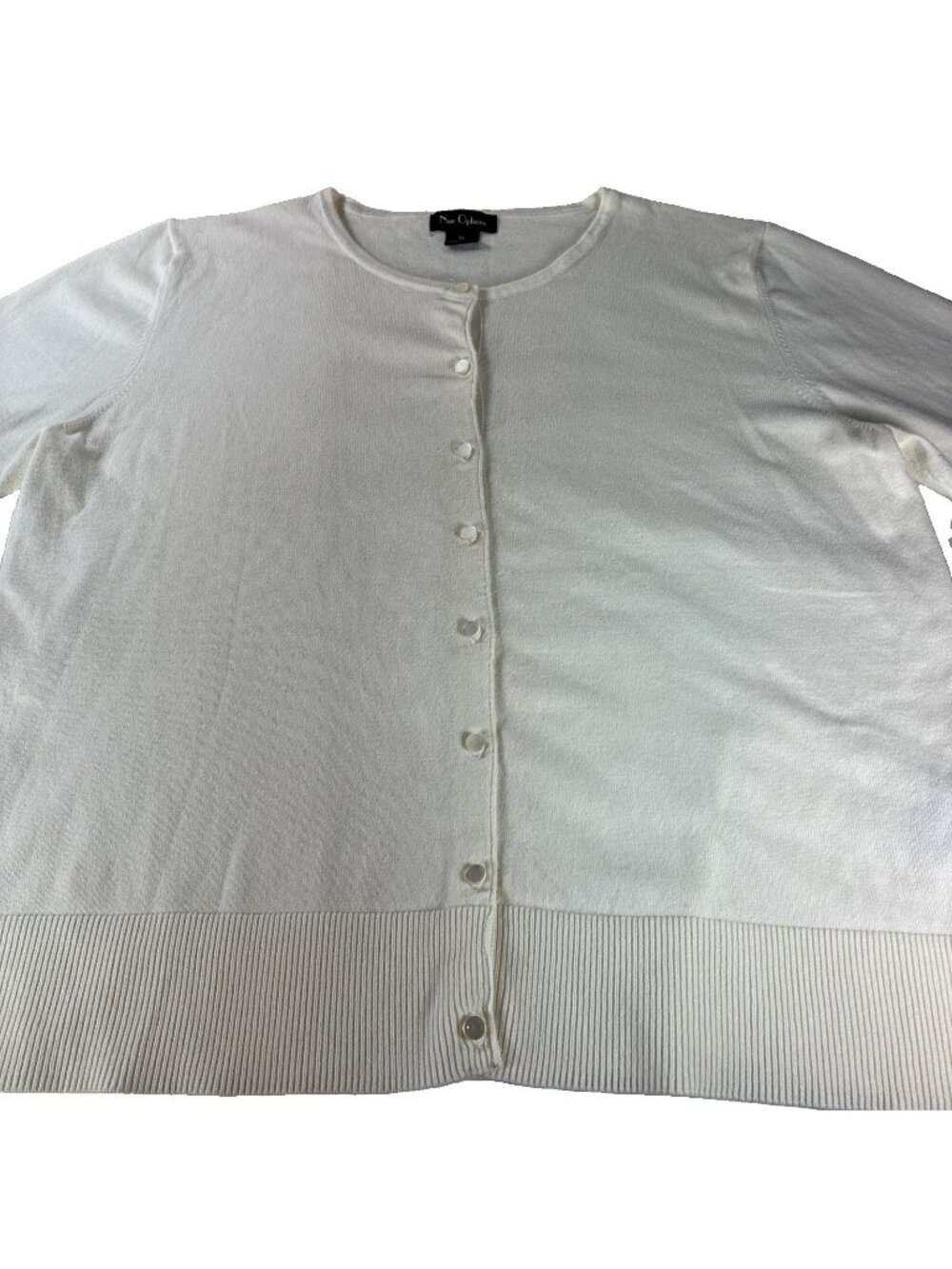 Nue Options White Knit Cardigan Sweater Womens Size XL Button Up Long Sleeve